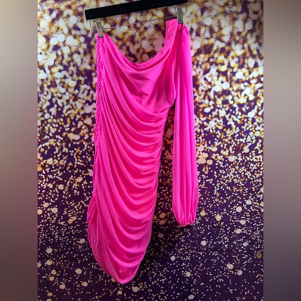 Vibrant Pink One Shoulder Ruched Dress